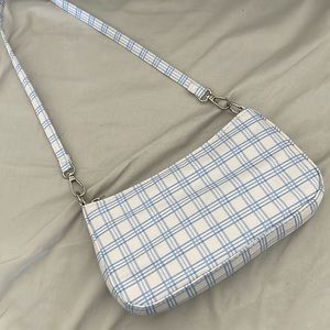 Melville Women White Blue Plaid Gingham Mini Shoulder Bag Y2K